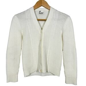 Vintage Gordon Cardigan Sweater Knit Button Long Sleeve Ribbed Casual Cream - XS